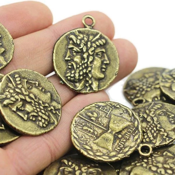 Antike Bronze Münzen, 28x34mm Bronze Anhänger, doppelseitige Charms, Troy Münzanhänger, Medaillon Anhänger, Zeus Münzen, Antike griechische Münzen, GRRC
