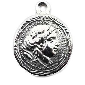 Rhodium Hera Coin Pendant, 25x32 mm Rhodium Pendant, coin charms, Roman Pendants, Medallion Pendant, Hera charms, Rhodium Coins, HRCP