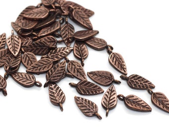 Antique Copper Leaf Pendant, Mini Leaf Pendant, Leaf Charms, 8x19mm Small Leaf, Leaf Bronze Charms, Charm Findings, Copper Findings, LFPC