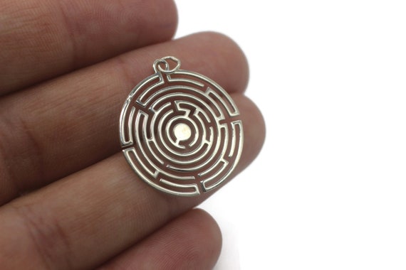 Labyrinth 925 Sterling Silver Charm | Dainty Necklace