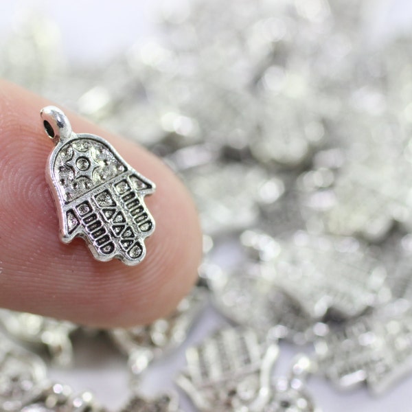 Antique Silver Hamsa Charms, Orientalist Charms, Bracelet Charms, Necklace Findings, Tiny Hamsa, Hand of Fatima charms, Hand charms, MNHC