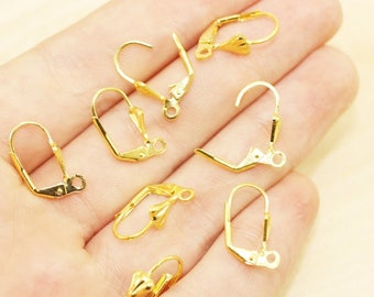 Gold Tone Earring Clips, 11x17 mm Earring Findings Leverback Earwire, brass leverback, earring Findings, Brass earring, ERTC