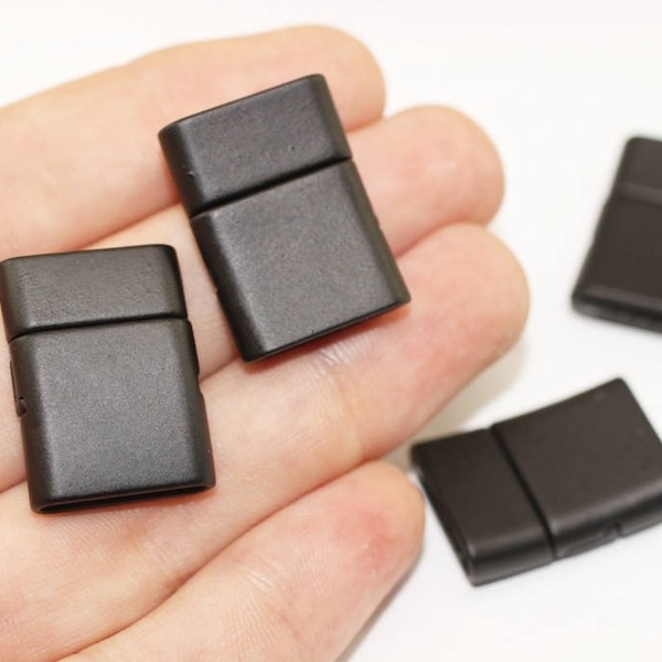 Fermoirs magnétiques plats noir mat, fermoir magnétique fort de 18 x 25 mm pour bracelet en cuir, diamètre intérieur 3x16mm, bracelet à fermoir magnétique