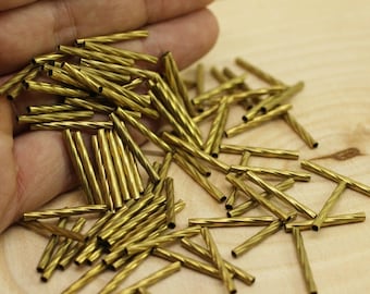 Brass Twisted Tube Connectors 2x20mm - Mini Spacer Tubes - Tube Beads - Mini Spacers , mini tube beads, spacers, Brass tube beads, MTL