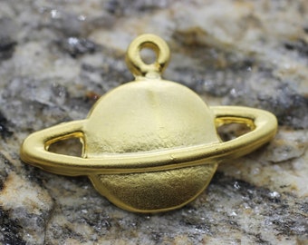 24K Matt Gold Plated Large Saturn Charms, 19x27mm Space Charms, Astronomy charms, Planet Jewelry, Galaxy Charms, Space Pendant, STPC