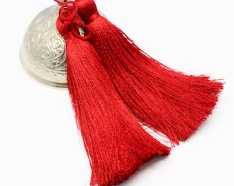 Red Tassel, Extra Large Silky Tassel, 11 cm Large Tassels, Mala Necklace Jewelry Making Supply, Tassel Pendants, tassels for jewelry PSK 010