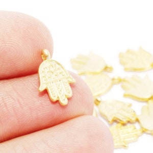 Matt Gold Plated Hamsa jewelry Orientalist Charm, hamsa charms, hamsa pendant, 13 mm Tiny hamsa charms, fatima hand charm, hamsa beads, MNHC