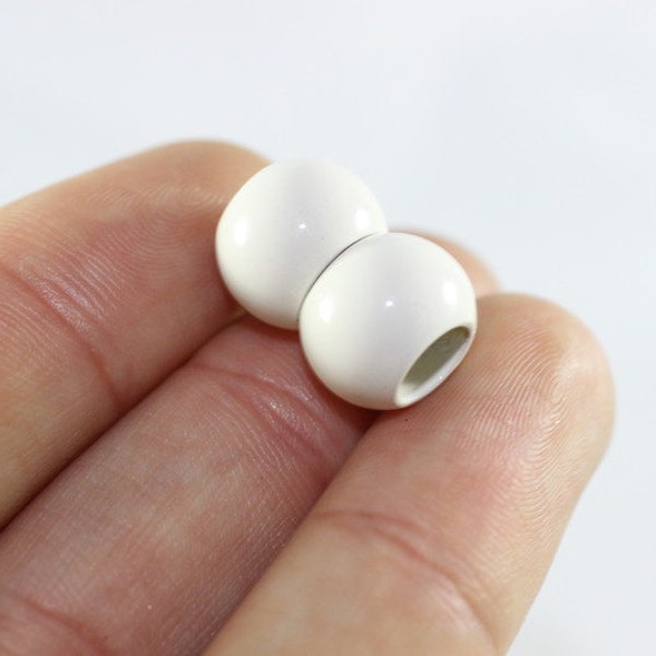 White Enameled Ball Magnetic Clasps 6,5 mm Inner, Solid Brass Magnetic Clasp for Leather and Cords