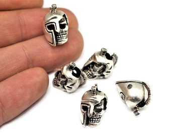 Matt Silver Spartan Skull Beads, 19mm Spartan helmet - Knife Paracord Lanyard, Bracelet beads, Slide Bracelet Charm, Skull Beads