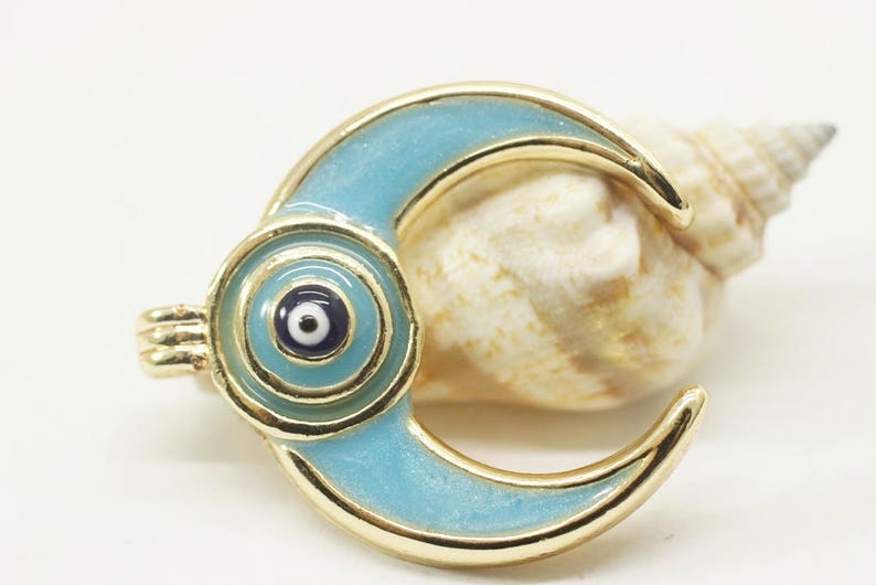 Evil Eye Horn Pendant Gold Plated Crescent Pendant 25x30 Mm Etsy