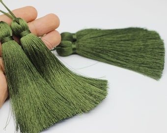 110 mm Military Green Large tassels, Silky Tassel, Mala Necklace Jewelry Making Supply, Tassel Pendants, Earring tassels, PSK 046