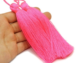 Neon Pink Tassel, Large Tassel, Silky Tassel, 110 mm Large Tassels, Mala Necklace Jewelry Making Supply, Tassel Pendants, PSK 051