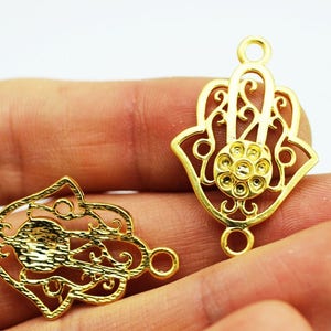 Matte Gold Plated Hamsa Pendants with two loop, Hamsa Jewelry Findings, 21x32 mm, Hamsa Charms, Hand Charms, Fatima charms, Hand of Fatima