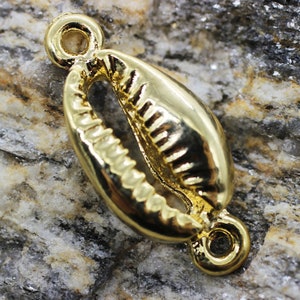 Shiny gold plated Oyster charms, 13x29mm, Shell pendants, seashell connectors, Cowrie Shell charms, Conch pendant, DIY Jewelry making, SHLK
