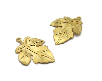 24 K Gold Plated Leaf Pendant, Necklace Jewelry, Gold Plated Maple Charm 27 x 38mm, Leaves pendant, Earring Necklace pendant charm