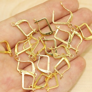 Gold Tone Earring Clips, 12x20mm Earring Findings, Leverback Earwire, brass leverback, earring Finding, Brass earring, Earring Clasp