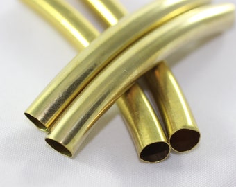Raw Brass Curved Tubes 6x50 mm, Hole Size 5.4 mm, Hollow Tube Beads, Spacer Tubes, Tube connectors, necklace tubes, tube findings