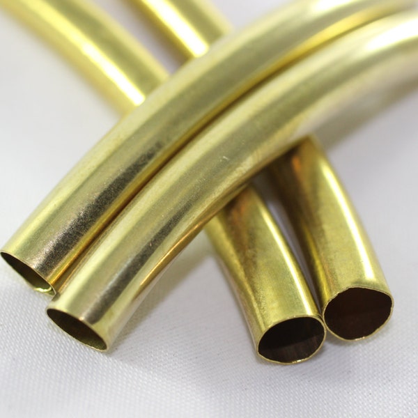Raw Brass Curved Tubes 7x50 mm, Hole Size 6.2 mm, Hollow Tube Beads, Spacer Tubes, Tube connectors, necklace tubes, tube findings