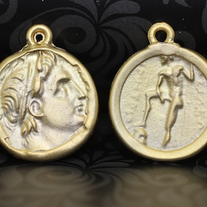 Matt Gold Coins, 21x25 mm Gold Pendant, double side charms, coin charms, Medallion Pendant, Caesar coins, Rome coins, Necklace charms, RRCP