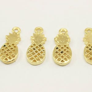 Gold Plated Pineapple Charms, Necklace Findings, 8x20 mm Tiny Pineapple Charms, Tropical Fruit Pendant, Fruit Charm,  KYS