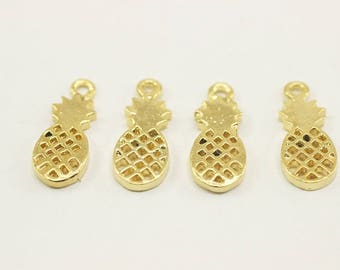 Gold Plated Pineapple Charms, Necklace Findings, 8x20 mm Tiny Pineapple Charms, Tropical Fruit Pendant, Fruit Charm,  KYS