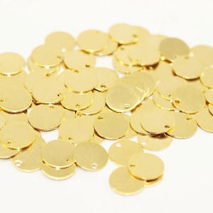 10 mm Shiny Gold Plated Brass Coins, Round Stamping Disc, Stamping Blanks, Stamping Tags, Round Disc, gold disc, coin disc, round tag, SGDT