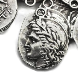 Matt Silver Coins, 26x30 mm Silver Pendant, double side charms, Horse coin charms, Medallion Pendant, Caesar coins, Ancient Rome coins, RRCP