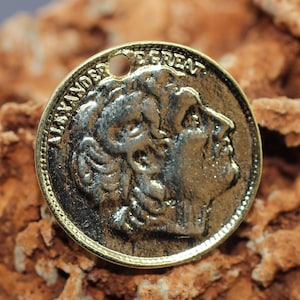 Shiny Gold Plated Coins, 26 mm Gold Pendant, double side charms, Roman Pendants, Medallion Pendant, Caesar coins, Alexander Coins, ALCP