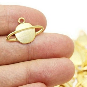 22K Matt Gold Plated Saturn Charms, 14x21mm Space Charms, Astronomy charms, Planet charms, Galaxy Charms, Necklace charms, STPC