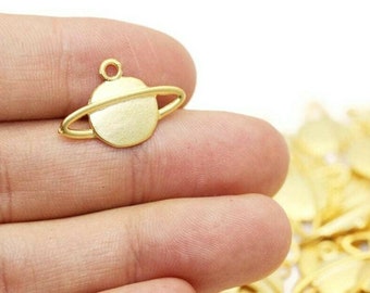 22K Matt Gold Plated Saturn Charms, 14x21mm Space Charms, Astronomy charms, Planet charms, Galaxy Charms, Necklace charms, STPC