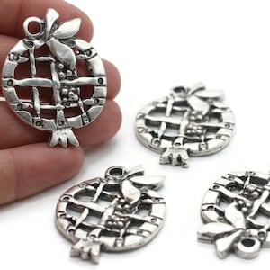Pomegranate Pendants, 33x43mm Silver Plated Necklace, Fruit Charm, Personalized Necklace