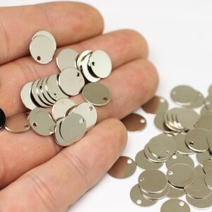 10 mm Silver Tone Tiny Round Charms, 10 mm One Hole Connectors, Round Stamping Discs, Stamping Blanks, Stamping Tags, SLVS