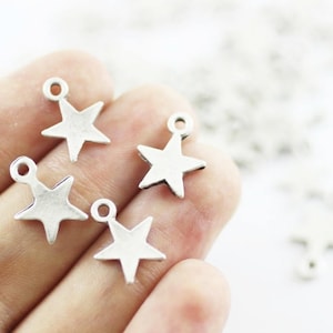 Matt Silver Plated Mini Star Charms, 14x11 mm Silver Star Pendants, small star charm, star necklace charm, star bracelet charms, STRC