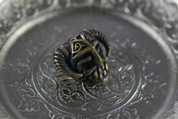 Collectible Vintage Solid Bronze Viking Helmet Beads, 19 mm Helmet Bracelet Charm - Viking Skull Charms with Horns