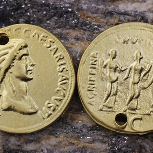 Agrippina the Younger, Roman Empress Matt Gold Coins, 34 mm Matt Gold Pendant, double side charms, Roman Pendants, Replica Coins, AGCP