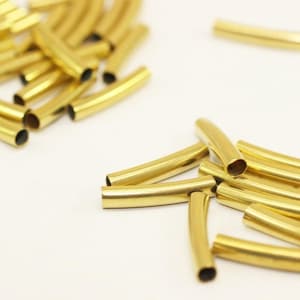 Raw Brass Curved Plain Tube Beads, 4 x 20mm Spacer Tubes, Curved Tubes, Curved Tube Thin Noodles - Raw Brass Tubes, Curved tube Beads