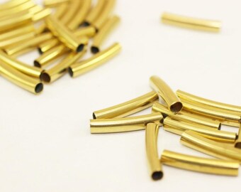 Surowe mosiężne zakrzywione koraliki rurkowe, 4 x 20 mm rurki dystansowe, zakrzywione rurki, cienkie makarony rurkowe - surowe mosiężne rurki, zakrzywione koraliki rurkowe