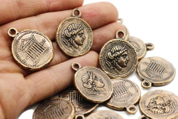 Antique Copper Hera Coin Pendant, 25x32 Mm Copper Pendant, Coin