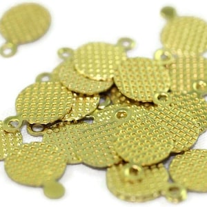 8 mm Raw Brass Textured Round Tags, Dotted Circle Tags, Mini Charms, Raw Brass Findings. Round charms, earring charms, KLP 027