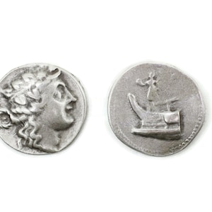 Historical Antique silver Roman coins, 27.8 mm Roman Empire artifact, Ancient Greek Rome art coins, Replica coins, Poseidon coin, HST