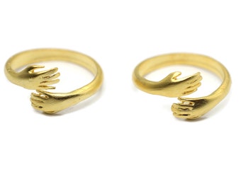 Adjustable Matt Gold Plated Hugg me Ring Women | Hugg Ring, Heart Rings, Adjustable Brass Ring | Love Ring, Darling rings, Love you, HGG01