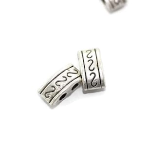 Antique Silver Spacer Beads  - 10x5 mm Two Hole - Antique Silver - Bracelet Component - Bracelet Connector Beads
