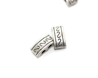 Antique Silver Spacer Beads  - 10x5 mm Two Hole - Antique Silver - Bracelet Component - Bracelet Connector Beads