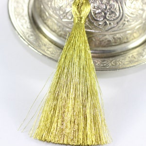 Premium quality 70 mm Shiny Golden Silky Thread Tassels - High Quality Tassels - PS052
