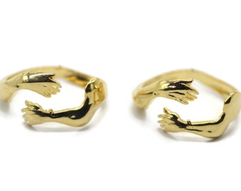 Adjustable Shiny Gold Plated Hugg me Ring Men | Hugg Ring | Heart Rings | Adjustable Brass Ring | Love Ring, Darling rings, Love you, HGG01