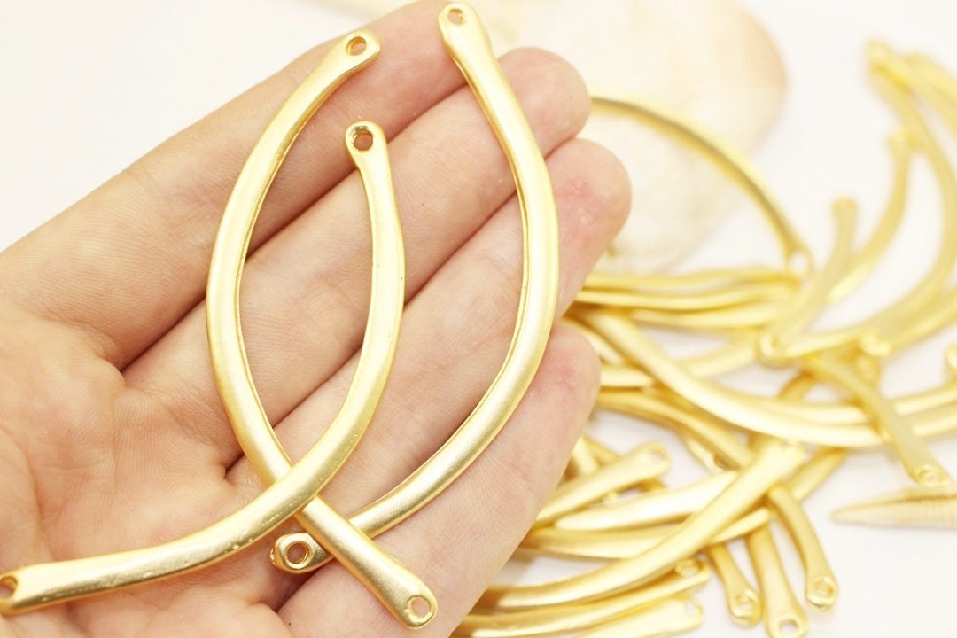 Matt Gold Plated Curved Bars 3.8 X 75mm Bar Charms Brass Etsy