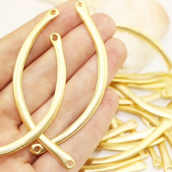 Matt Gold Plated Curved Bars, 3.8 x 75mm Bar Charms, Brass Gold Bar Charms, Curved Bar Charms, Gold Curved Bar, Curved Beads