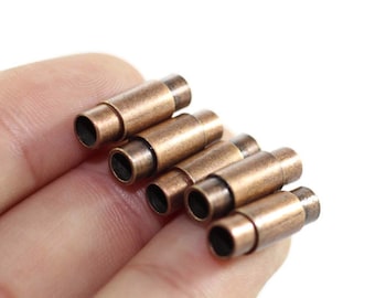 Antieke koperen magnetische sluitingen, bullet design magnetische sluitingen, 5,5 mm binnenste messing magneetsluitingen voor leer en koorden