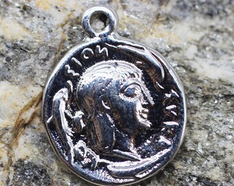 Rhodium Coins, 20x25 mm Silver Pendant, double side charms, Ancient Greek Coin Pendant, Medallion Pendant, Roman coins, coin charm, HRCC