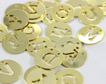 20mm Gold Plated Alphabet Letters (A,B,C,D,E.....Z) Round Letter Disc, Letter Charms, personalized charms, Initial Charm, necklace charms,